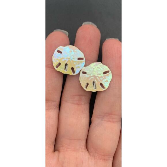 Vintage Iridescent Sand Dollar Clip On Earrings Beachy Ocean - Picture 2 of 5